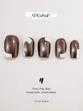 プレスオンネイル ハンドメイド ショート キャットアイ カラーブロック シンプル 上品 ユニセックス