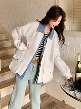 デザイン性のあるデニムパッチワークジャケット【春秋用・ホワイト・レディース・カジュアル】