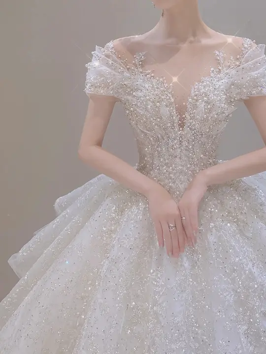 一字肩ドレス【高級感あるフレンチスタイル・妊婦対応・トレーン付き】
