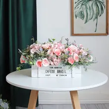 北欧風木製フェンスの造花【テーブルデコレーション・リビング用・花器付き】（セットアップ対応）
