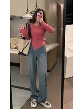 スリムなシルエット！マルチカラーの短丈サイドスリット長袖Tシャツ【デイリースタイル】