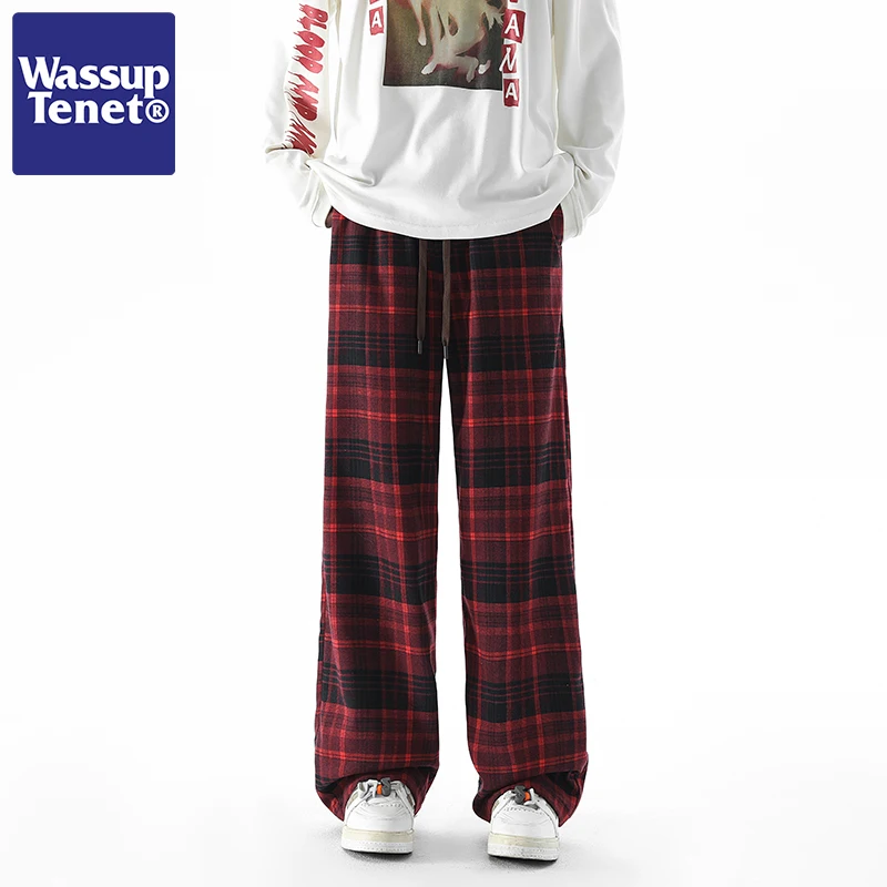 メンズ チェックパンツ WASSUP TENET 2024秋モデル：レトロ柄のストレートフィットカジュアルパンツ
