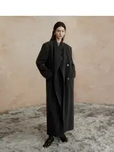 高級感ある黒の西装風ロングコート【フィット・冬用】