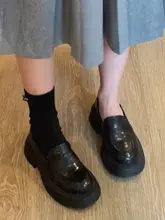 牛革製 厚底ローファーシューズ【女性用・ビンテージスタイル・スリップオン・イギリス風】
