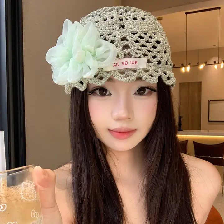 民族風立体花花ヒョウタン帽子【春夏用・通気性・編み地】