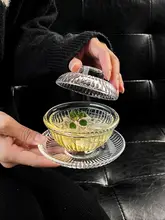 耐熱ガラス製中華スタイルスープボウルセット【蓋付き・透明・なつめぎょくしゅ・スープ用】