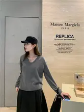 Vネック グレー フリーサイズ レディースニット セーター【全羊毛・ゆったりデザイン】