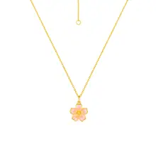 ピンク桜花デザイン ネックレス【純銀メッキ・エナメル仕上げ・鎖骨チェーン・ギフトに最適】