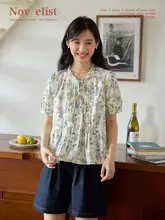 Nov elist 花柄シャツ【夏用・フリルデザイン・リボン結び・女性用】