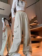 レディース カジュアル ワークパンツ ハイウエスト ゆったり 大きいサイズ ワイドレッグ スポーツパンツ 杏色 コットン 夏用