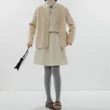 ストライプ柄 コーデュロイ立襟シャツ【フレンチスタイル・レトロ・女性用】