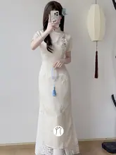 白色の醋酸刺繍チャイナドレス【若者向け・美しいデザイン・インナー対応】（セットアップ対応）