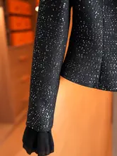 ブラックスパンコールのツイード風カーディガン【高級感・短丈・小柄向け】