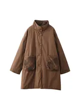 リバーシブルデザインの厚手コットン中長丈ジャケット【冬用・保温・チェック柄】