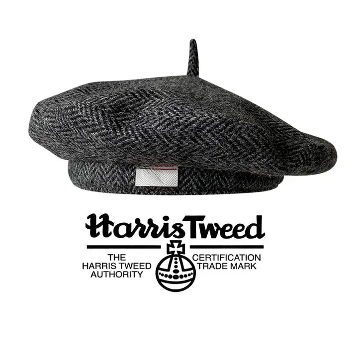 秋冬用 ハリスツイード 100%ウール ベレー帽【エレガントなハウンドトゥースデザイン・女性用】