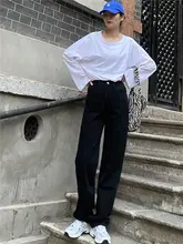 SELFSOLO ハイウエスト ブラックストレートデニムパンツ【レディース・秋冬用】