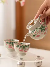 陶製功夫茶具【花蕊デザイン・ティーポットとカップ二個】（セットアップ対応）