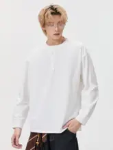 半ボタン ヘンリーネック 長袖Tシャツ【メンズ・春秋用・ゆったりサイズ・無地】