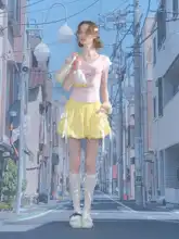 夏用レトロデザインのリボン付きハイウエストAラインスカート【イエロー】