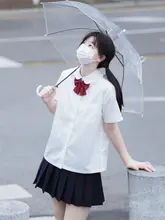 女子向け 基本デザイン ラウンドネックJKシャツ＆プリーツスカートセット【長袖・半袖選択可・学生用】
