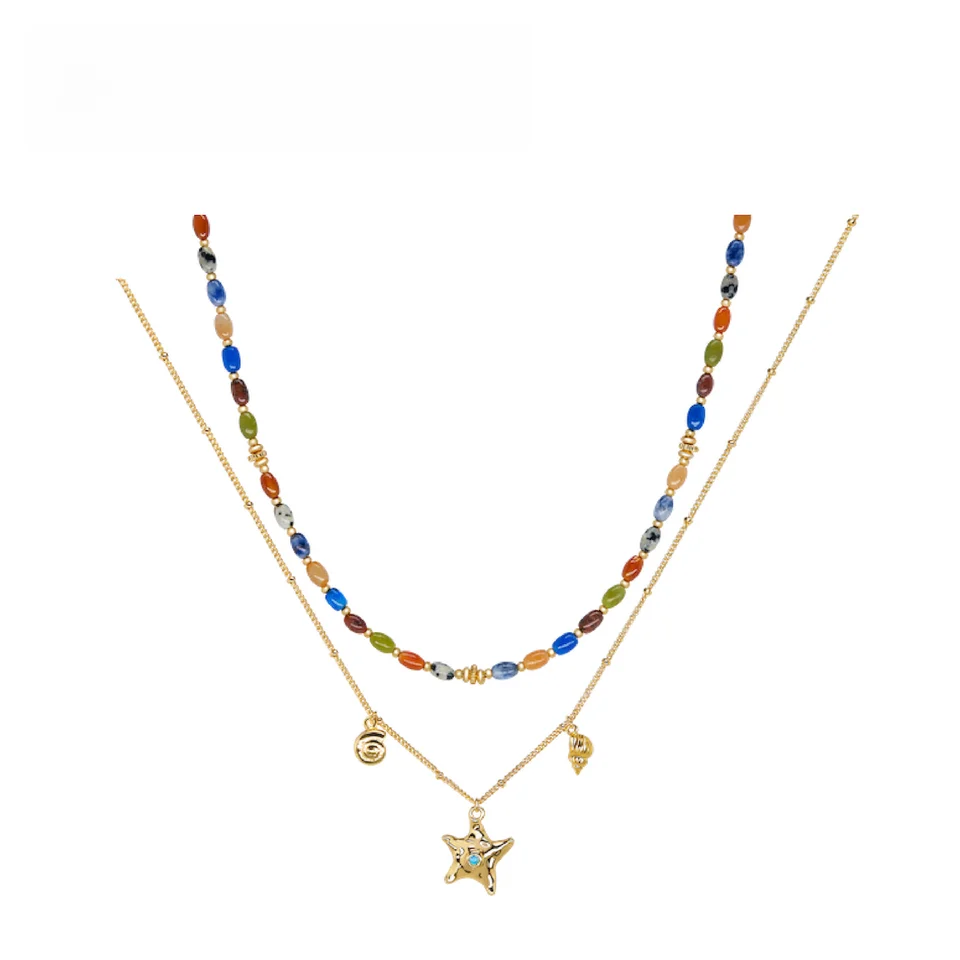 海洋テーマのカラフルなネックレス【ターコイズ・海星・アゲート】（セットアップ対応）