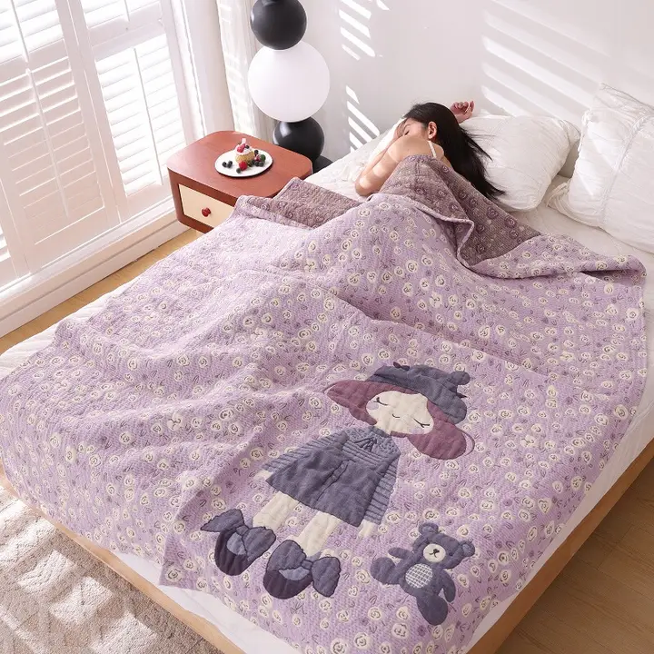 純綿ガーゼタオルケット【かわいいキャラクター・一人用・ソファ用・お昼寝対応】