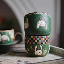 手描きデザインの陶器製カフェマグ【レトロスタイル・高級感】