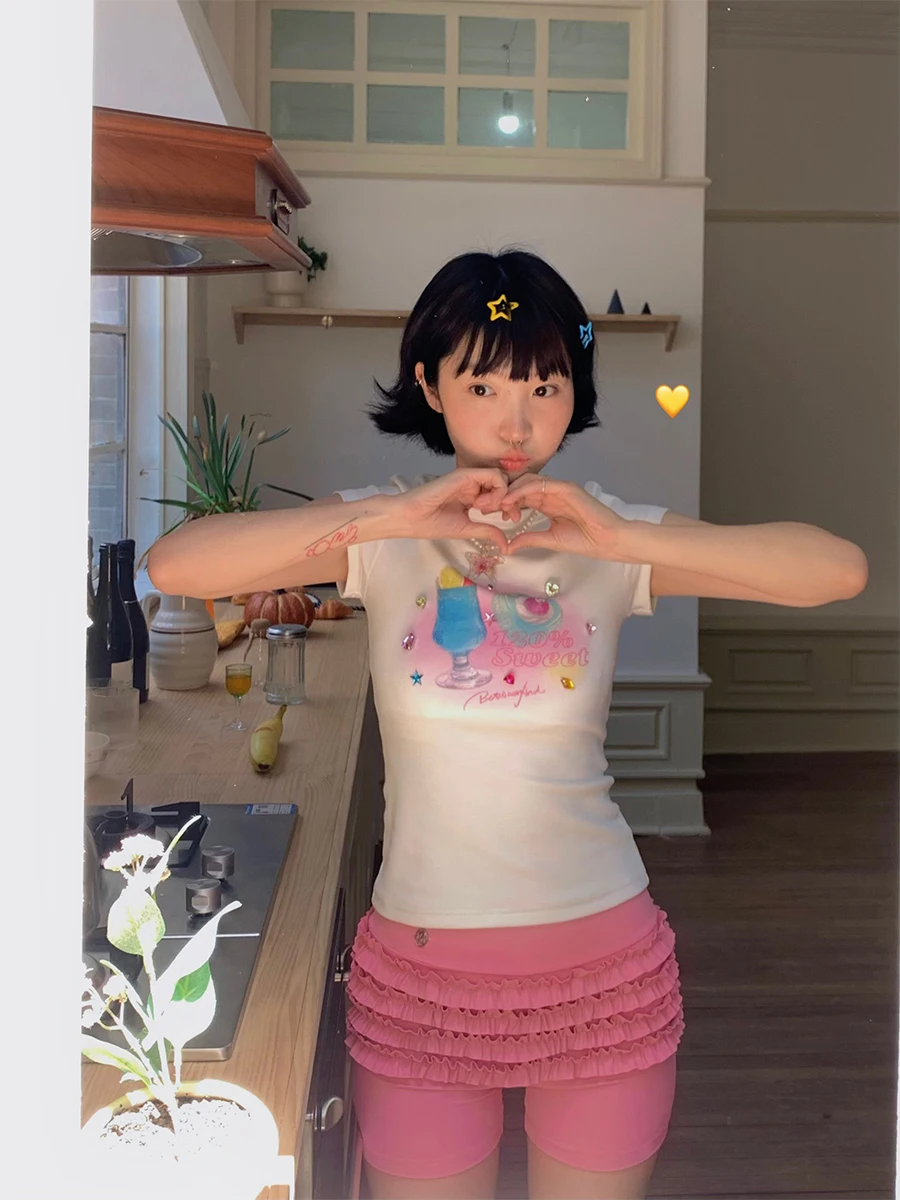 ゆったりデザインのショートスリーブTシャツ【白・夏用・染色印刷・カジュアル】