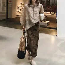 春夏用リネン製の古風なデザイン！大きいサイズのウエストに優しいラップスカート