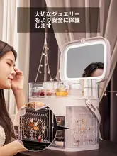 大容量の化粧品収納ボックス【多機能・ミラー付き・ライト内蔵・防塵デザイン】