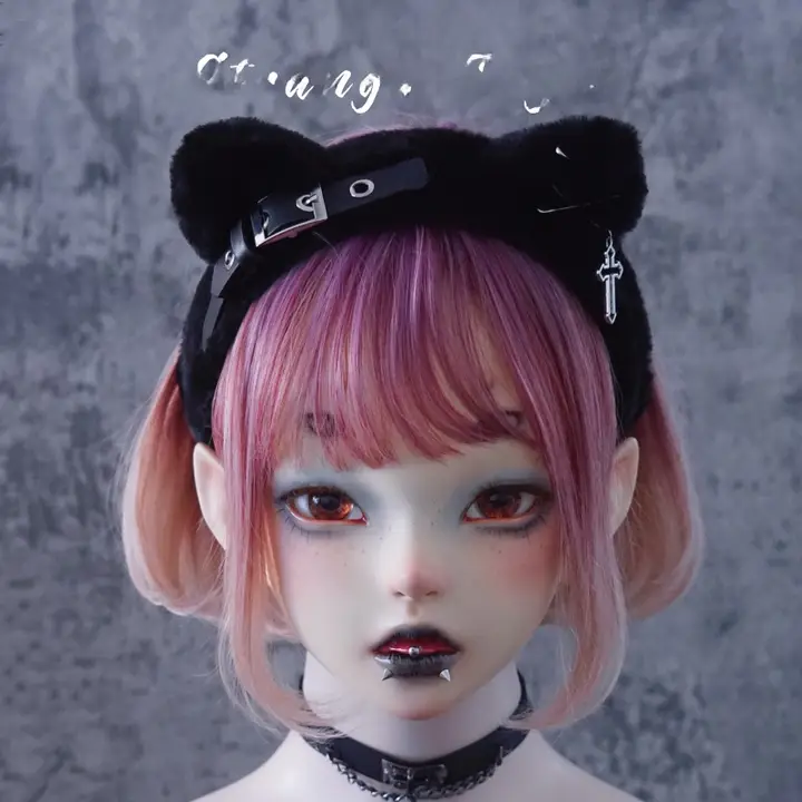 カチューシャ 猫耳 ファー ハンドメイド クロス ゴシック ダーク サブカル