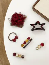 レトロな深紅のヘアアクセサリー【秋冬用・華やかなデザイン】（セットアップ対応）