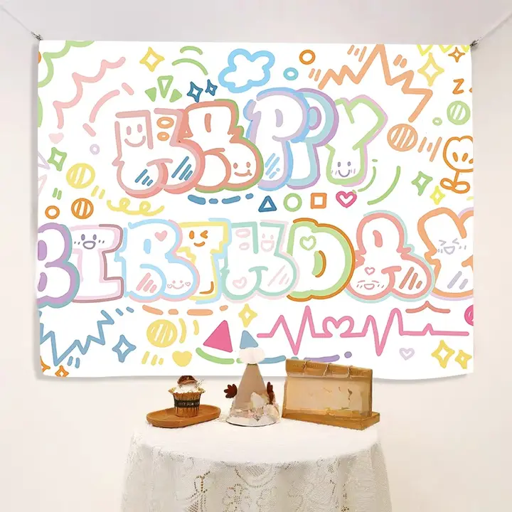 子供用誕生日パーティー背景布【アウトドア・春のピクニック・カートゥーンデザイン】（セットアップ対応）