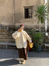 フランス田園風小花柄ハイウエストAライン中長半身スカート【エレガントなデザイン】（セットアップ対応）