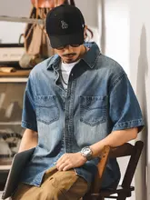 リネン調デニムシャツ【メンズ・夏用・ゆったりシルエット・半袖・アメリカンヴィンテージスタイル】