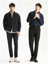 JSSD HOMME メンズ 春用 長袖ブラックシャツ【ビジネスカジュアル・ポロカラー】
