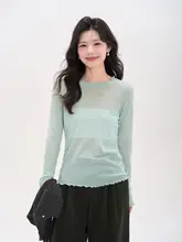 長袖Tシャツ レディース 薄手 メッシュ フリル シアー インナー 「HTmeme」