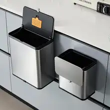 ステンレス製シンプルキッチンゴミ箱【フタ付き・壁掛け・家庭用】