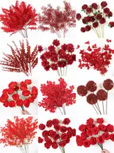 ウェディング用赤色系造花ブーケ【赤い実付き・装飾用・吊り下げ花材】