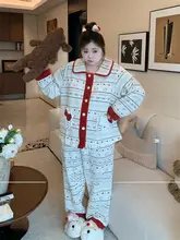 暖かな羊羔绒の秋冬用ルームウェア【長袖・長ズボン・大きいサイズ・レッド】