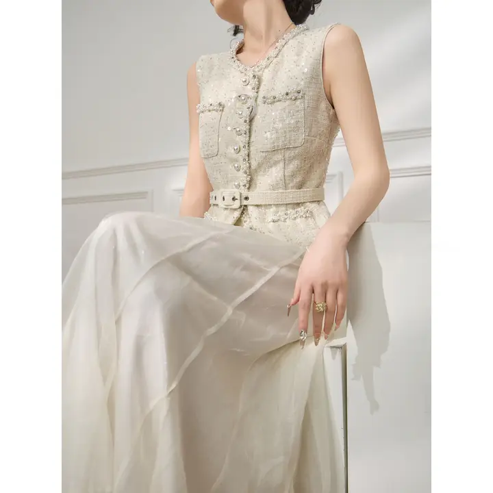 春用 レディース ノースリーブベスト【独特なデザイン・スパンコール付き・シンプル】（セットアップ対応）