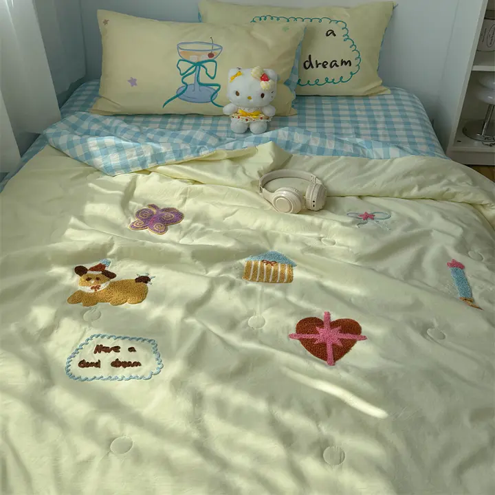 可愛い水洗棉夏用薄掛け布団【涼感・洗濯可能・快適】（セットアップ対応）