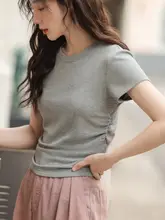 サイドフリル付き 灰色デザイン Tシャツ【ショートスリーブ・カジュアル】【スリムフィット】