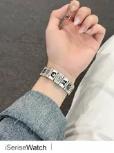 犬のイラストがかわいいApple Watch用バンド【金属製・チェーンタイプ・透湿性あり・41mm対応】（セットアップ対応）
