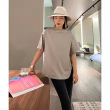 SUSISUMMER コットン丸み裾ルーズTシャツ【高級細密馬綿使用】