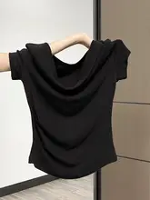 女性用ワンショルダー短袖Tシャツ【夏用・フィット感がある・ウエストシェイプ・美しいデザイン】