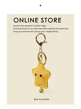 可愛い立体小星星の自動車用キーリング【デザイン付きPUレザー・バッグ用・笑顔】