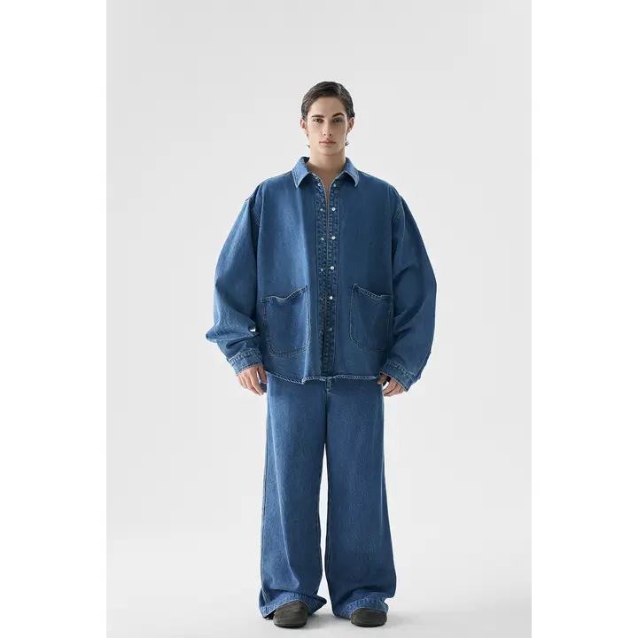 デニムブルーのオーバーサイズジャケット＆パンツ【高品質・ファッション】（セットアップ対応）