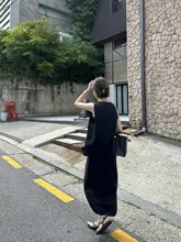 リネン風ワンピース【Vネック・開きスリット・カジュアル・夏用】（セットアップ対応）