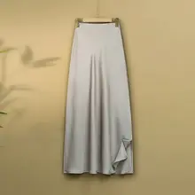 ハイウエストのシルエットを強調する中長丈サテンスカート【フィッシュテール・春夏用】